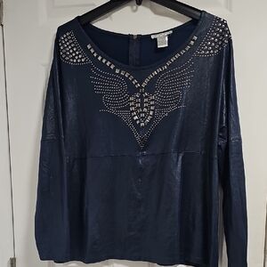 Alberto Makali Navy Embellished Blouse